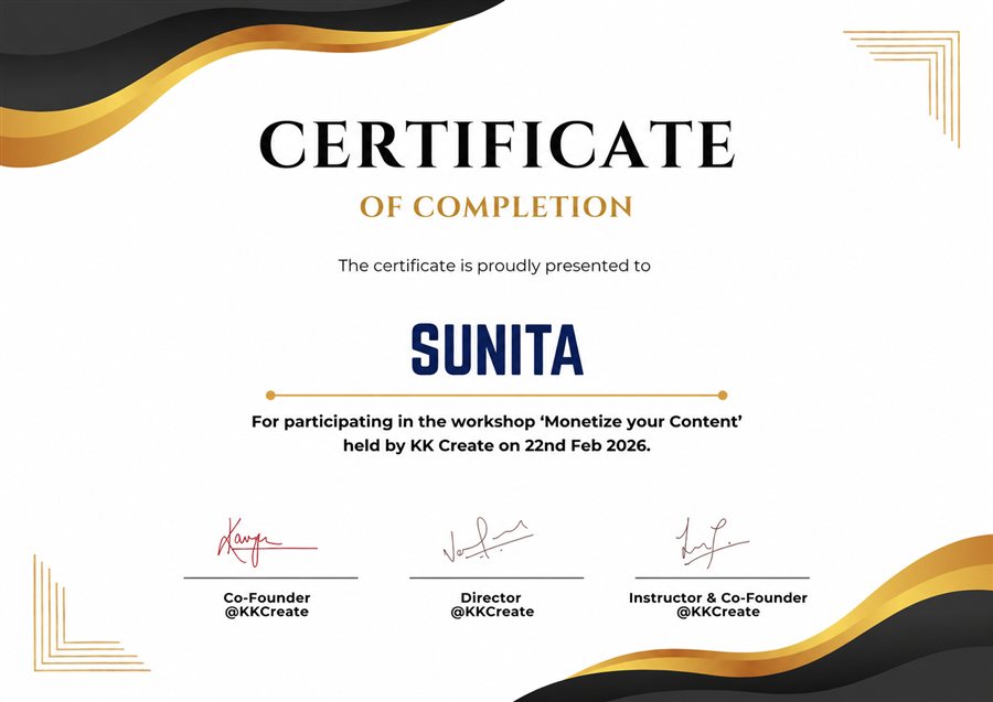 KK Create certificate of completion for the Monetize your Content workshop